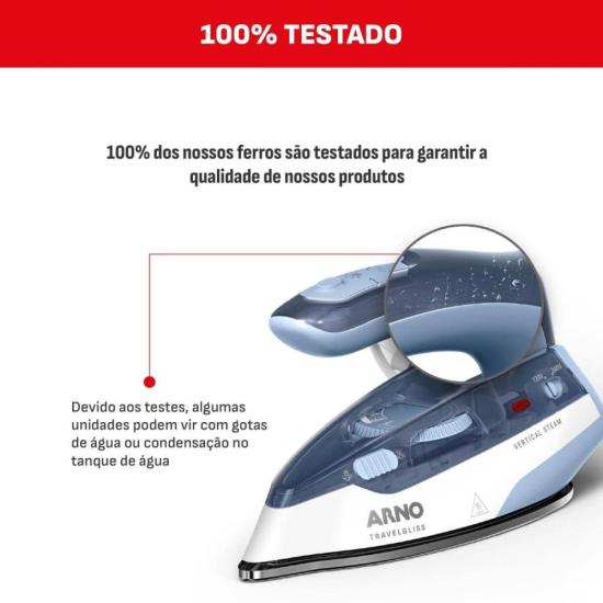 Ferro a Vapor de Viagem Arno Travelgliss Bivolt Azul/Branco por 0,00 à vista no boleto/pix ou parcele em até 1x sem juros. Compre na loja Mundomax!