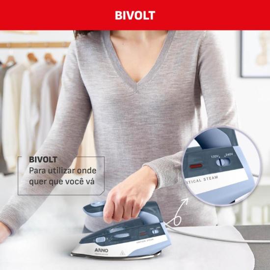 Ferro a Vapor de Viagem Arno Travelgliss Bivolt Azul/Branco por 0,00 à vista no boleto/pix ou parcele em até 1x sem juros. Compre na loja Mundomax!