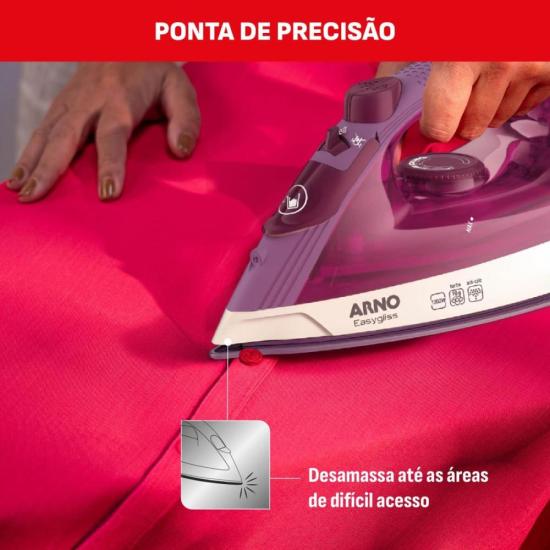 Ferro a Vapor Arno Easygliss com Base Cerâmica Lilás/Branco 220V por 0,00 à vista no boleto/pix ou parcele em até 1x sem juros. Compre na loja Mundomax!
