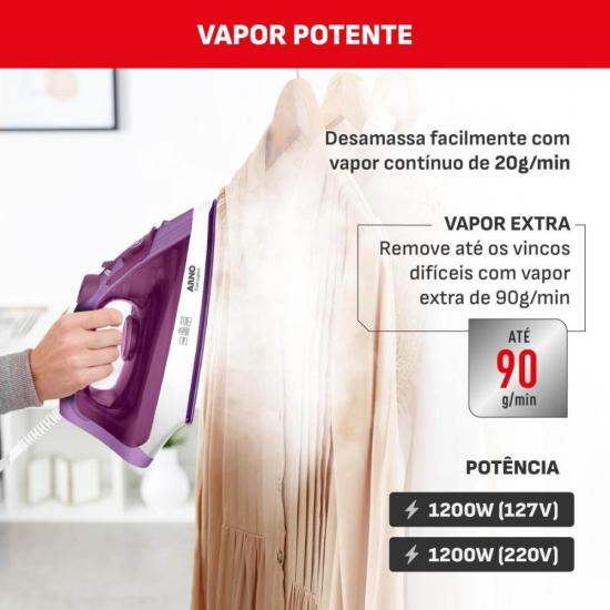 Ferro a Vapor Arno Easygliss com Base Cerâmica Lilás/Branco 127V por 0,00 à vista no boleto/pix ou parcele em até 1x sem juros. Compre na loja Mundomax!