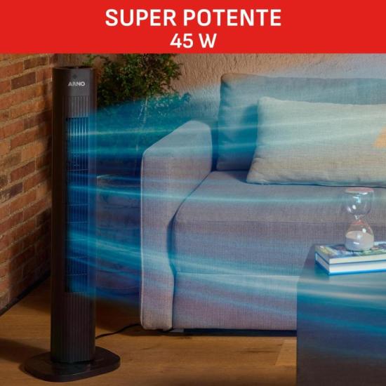 Ventilador de Torre Arno EOLE Essential Preto 127V por 0,00 à vista no boleto/pix ou parcele em até 1x sem juros. Compre na loja Mundomax!