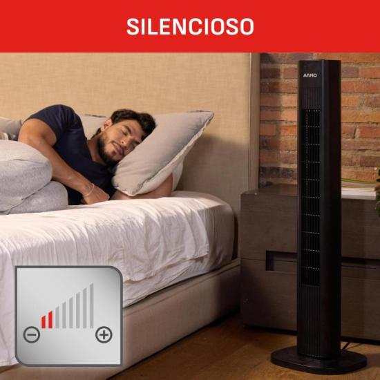 Ventilador de Torre Arno EOLE Essential Preto 127V por 0,00 à vista no boleto/pix ou parcele em até 1x sem juros. Compre na loja Mundomax!