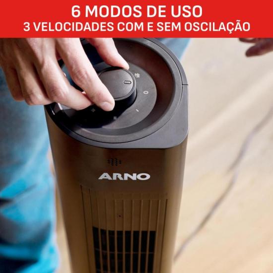 Ventilador de Torre Arno EOLE Essential Preto 127V por 0,00 à vista no boleto/pix ou parcele em até 1x sem juros. Compre na loja Mundomax!