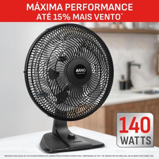 Ventilador de Mesa Arno Essential 6 Pás 40cm 140W Preto/Cinza 127V por 0,00 à vista no boleto/pix ou parcele em até 1x sem juros. Compre na loja Mundomax!