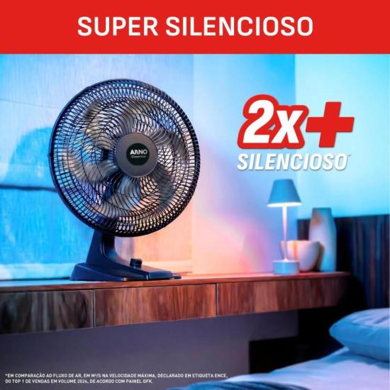Ventilador de Mesa Arno Essential 6 Pás 40cm 140W Preto/Cinza 127V por 0,00 à vista no boleto/pix ou parcele em até 1x sem juros. Compre na loja Mundomax!