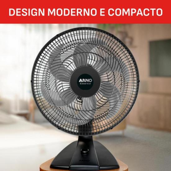 Ventilador de Mesa Arno Essential 6 Pás 40cm 140W Preto/Cinza 127V por 0,00 à vista no boleto/pix ou parcele em até 1x sem juros. Compre na loja Mundomax!