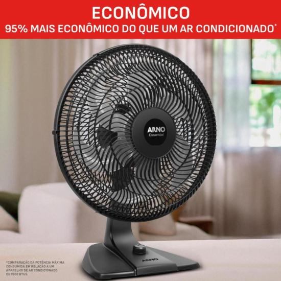 Ventilador de Mesa Arno Essential 6 Pás 40cm 140W Preto/Cinza 127V por 0,00 à vista no boleto/pix ou parcele em até 1x sem juros. Compre na loja Mundomax!