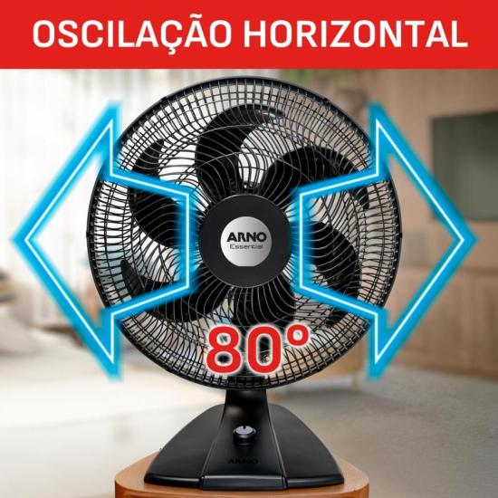 Ventilador de Mesa Arno Essential 6 Pás 40cm 140W Preto 127V por 0,00 à vista no boleto/pix ou parcele em até 1x sem juros. Compre na loja Mundomax!