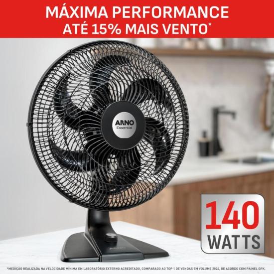 Ventilador de Mesa Arno Essential 6 Pás 40cm 140W Preto 220V por 0,00 à vista no boleto/pix ou parcele em até 1x sem juros. Compre na loja Mundomax!