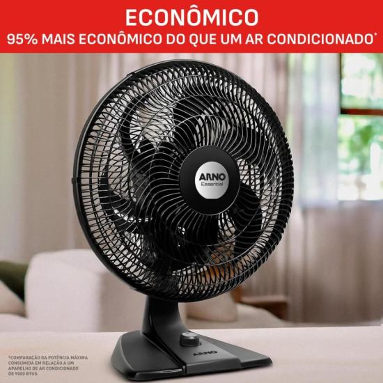 Ventilador de Mesa Arno Essential 6 Pás 40cm 140W Preto 220V por 0,00 à vista no boleto/pix ou parcele em até 1x sem juros. Compre na loja Mundomax!