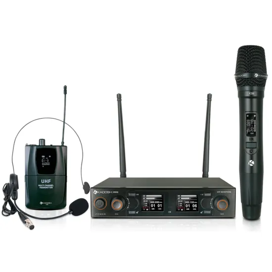 Microfone Sem Fio Duplo Kadosh K-502C B5 Bastão e Headset UHF 200 Canais (89169)