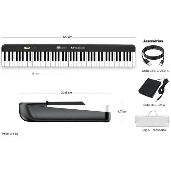 PIANO DIGITAL MIZUTANI MLOCK PT por 1.599,00 à vista no boleto/pix ou parcele em até 12x sem juros. Compre na loja Mundomax!